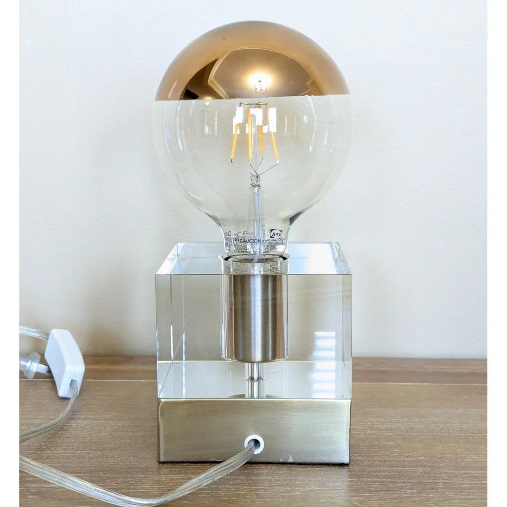 Acrylic Cube Lamp Base Large Bulb IKEA Clear Gold Heavy Industrial Accent Light